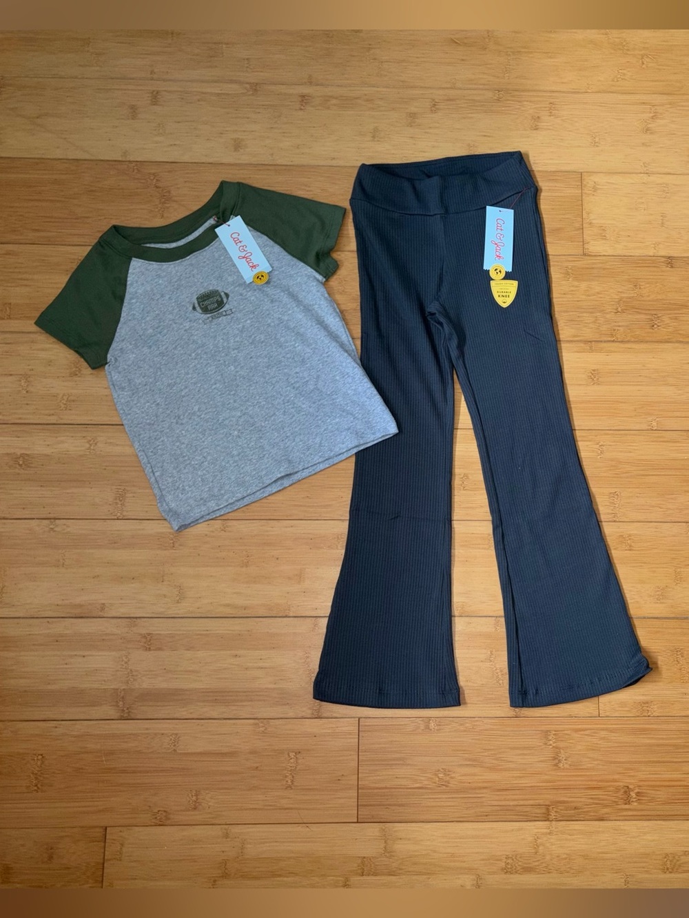 NWT Girl’s Size M 8 Outfit - Football Tee Top & Ribbed Flare Pants Set